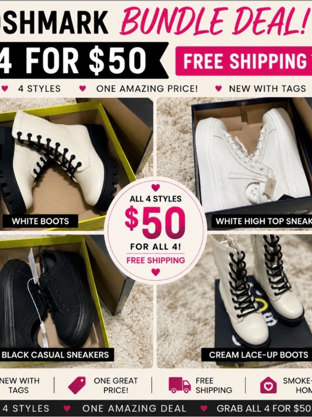 Multiples Cream Lace-Up Ankle Sneakers with Black Laces